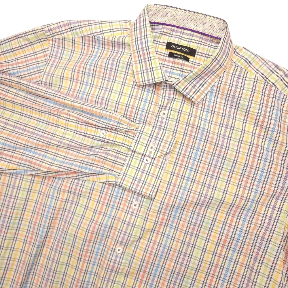 Bugatchi Classic Fit Shirt Mens XL Multicolor Plaid Long Sleeve Button Up Cotton